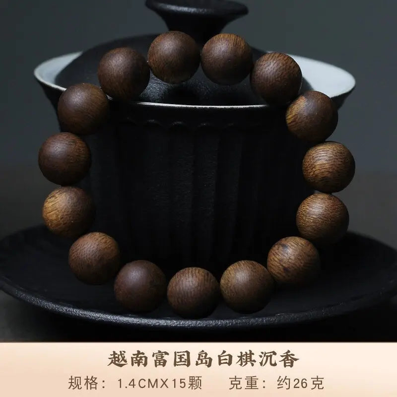 Traditional Chinese Style Vietnam Phu Quoc Island White Qinan Agarwood Beaded Bracelet Lucky Blessing Fortune Attracting Good
