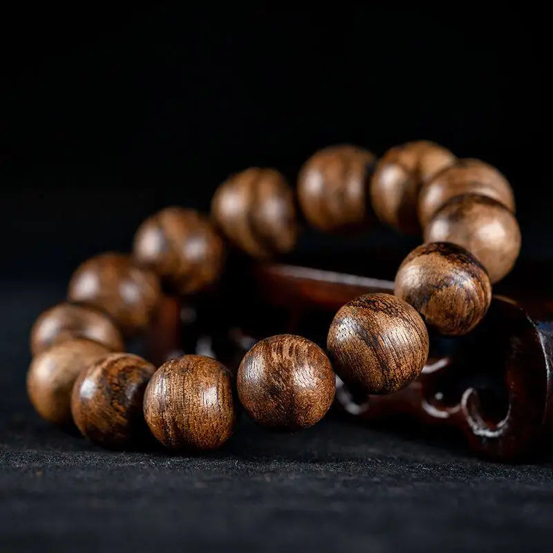 Authentic Old Kalimantan Agarwood Buddhist Beads 16mm Wooden Bracelet for Men Collectible Gifts