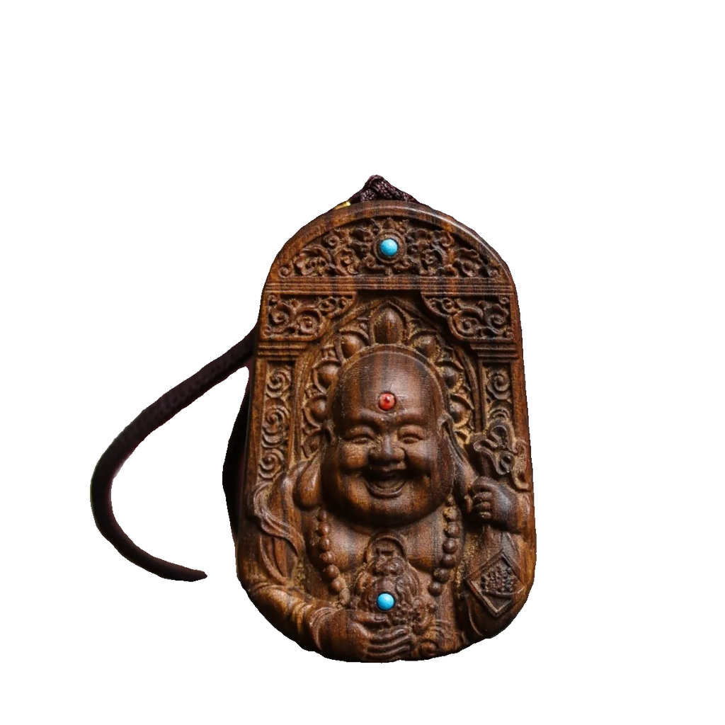 Natural Agarwood Maitreya Buddha Pendant Necklace