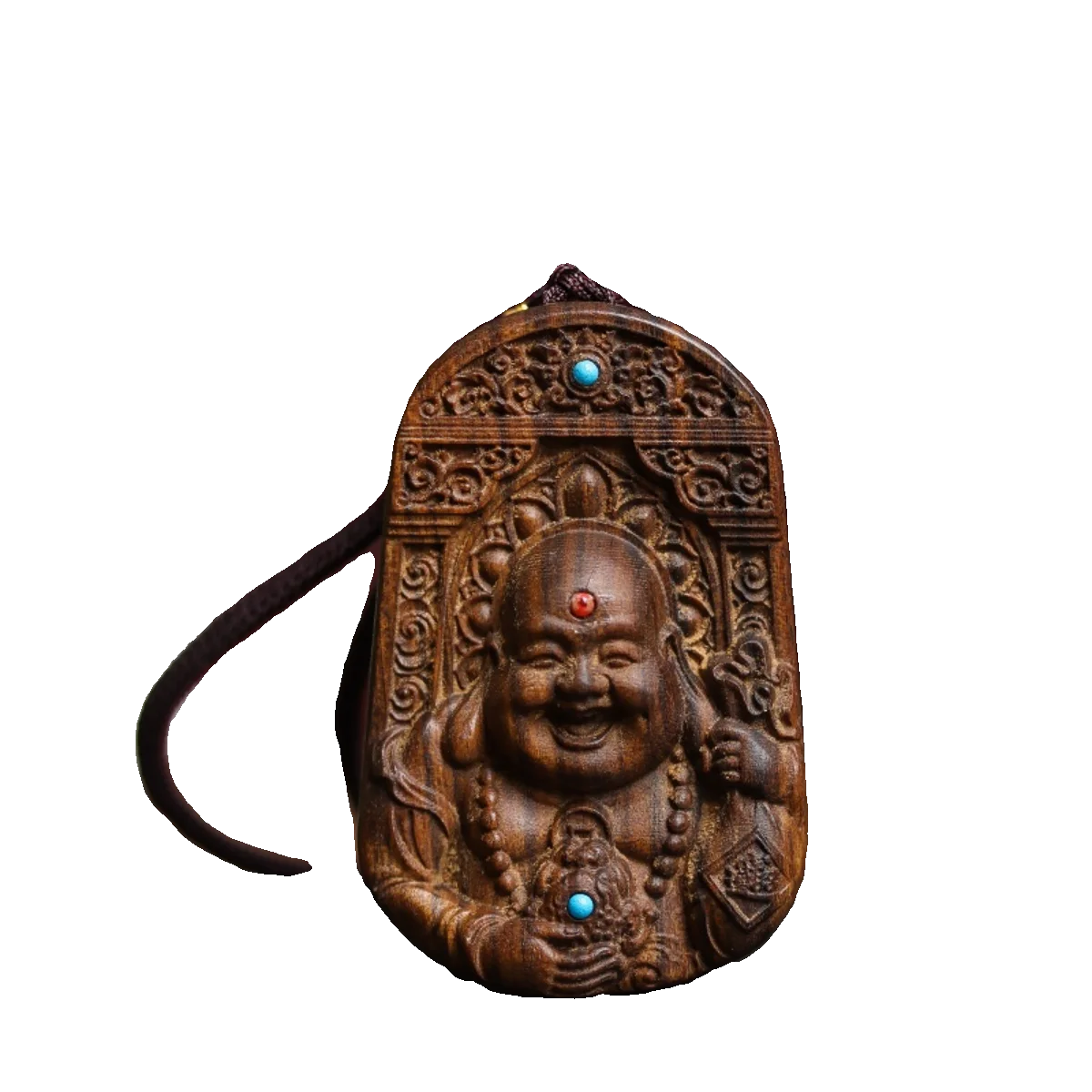 Natural Agarwood Maitreya Buddha Pendant Necklace