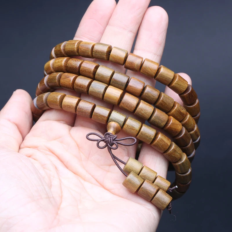 Sandalwood Tibetan Buddhist Prayer Wheel Type Bracelet 8mmx8mm Tibetan Six-Character Mantra Rosary Wooden Jewelry