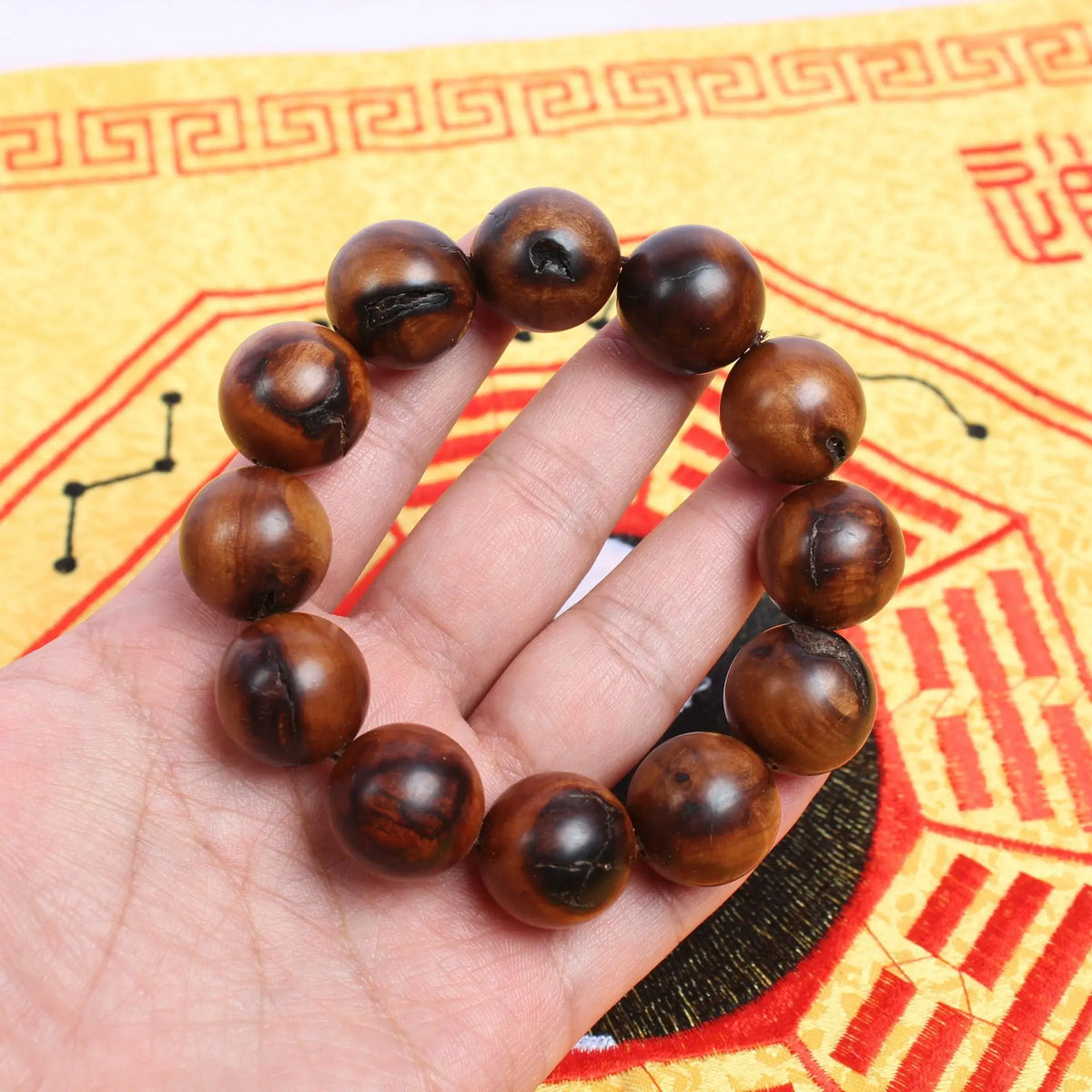 Lightning Strike Jujube Wooden Beads 12mm Round 17Pcs Handmade