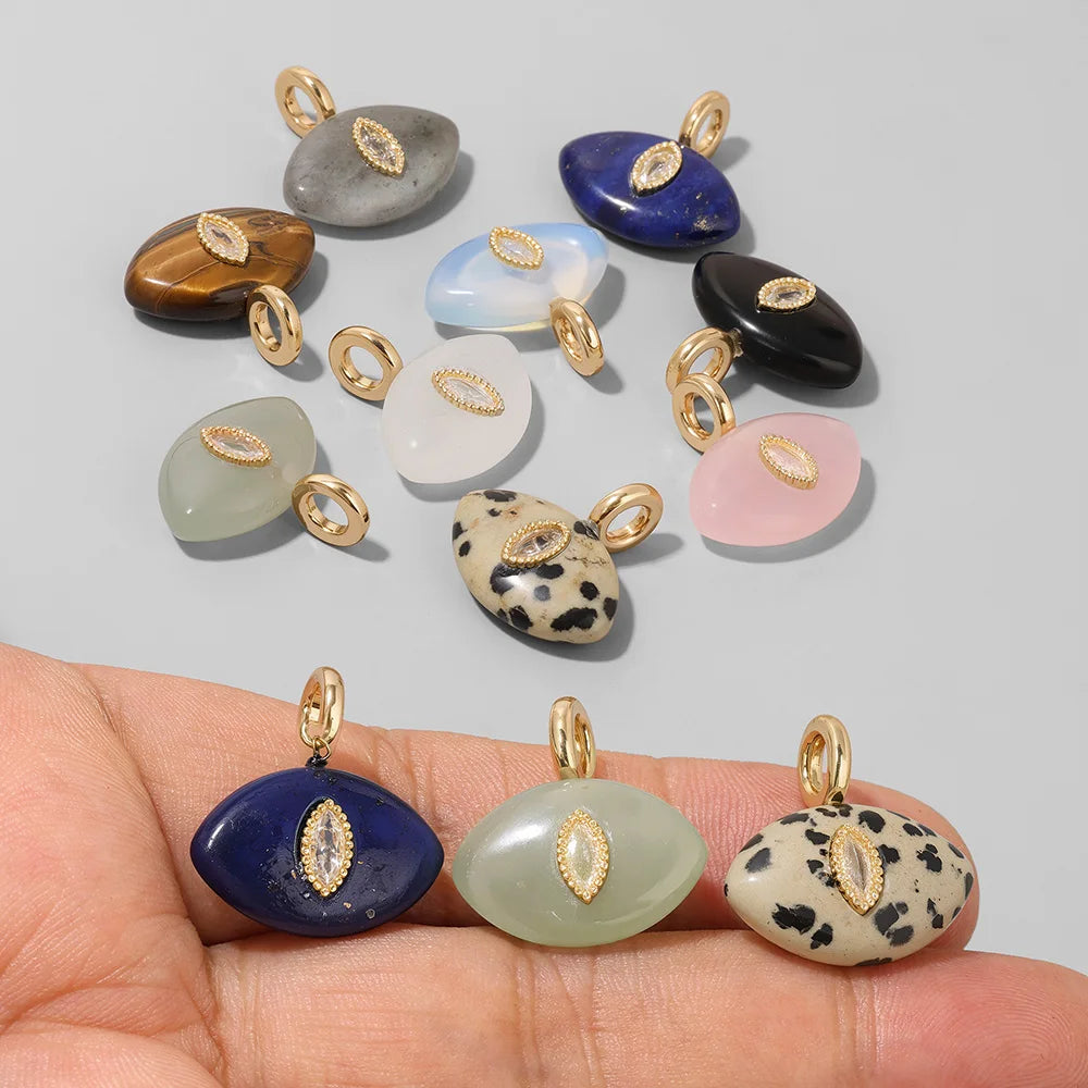 1PC Natural Stone Evil Eye Pendant Tiger Eye Rose Quartz Obsidian Lapis Lazuli Charm For Jewelry Making DIY Necklace Accessories