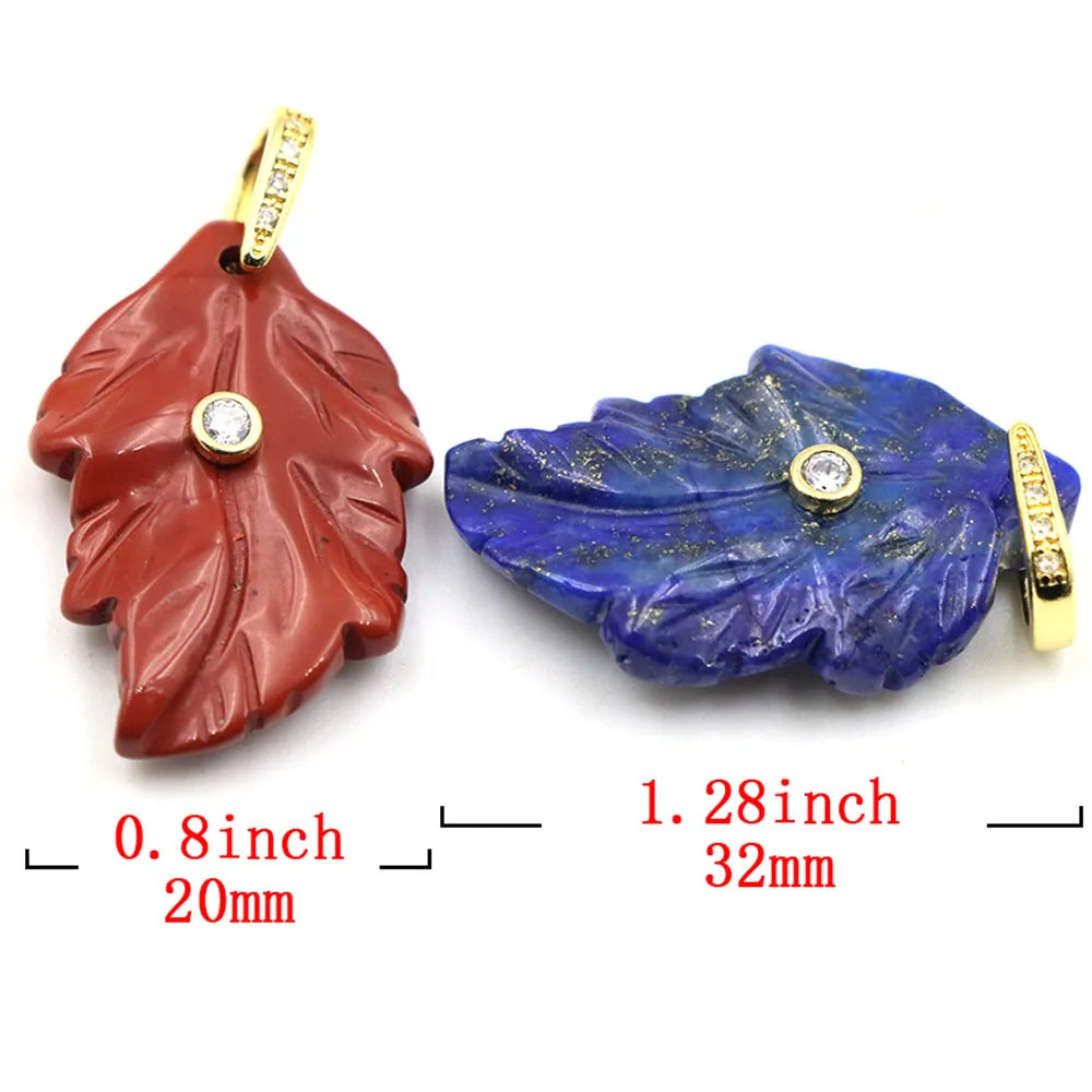 Natural Stone Leaf Pendant White Zircon Gold Plated Bail Healing Crystal Charm DIY Necklace Bohemian Nature Jewelry Making Gifts