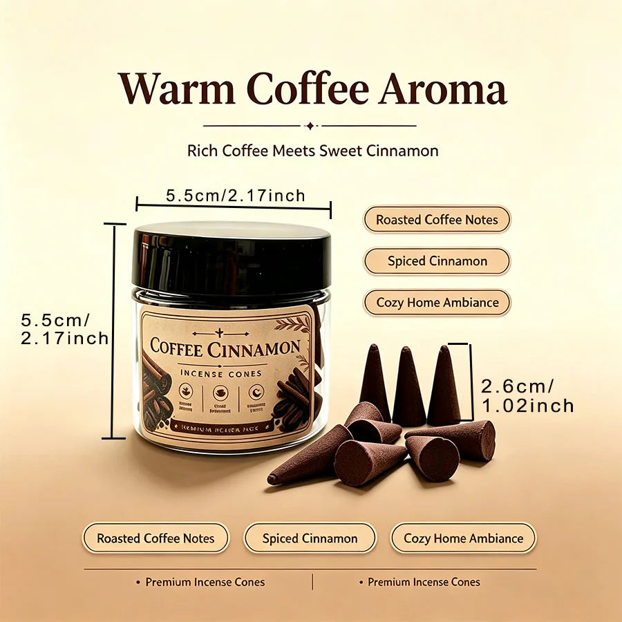 Premium Warm Coffee Incense Cones, Natural and Handmade, with a Coffee-Scented Milky Aroma, Gentle and Sweet Fragrance, for Relaxation and Sleep, Cozy Home Fragrance, Yoga and Meditation, for Indoor and Outdoor Use, Gift