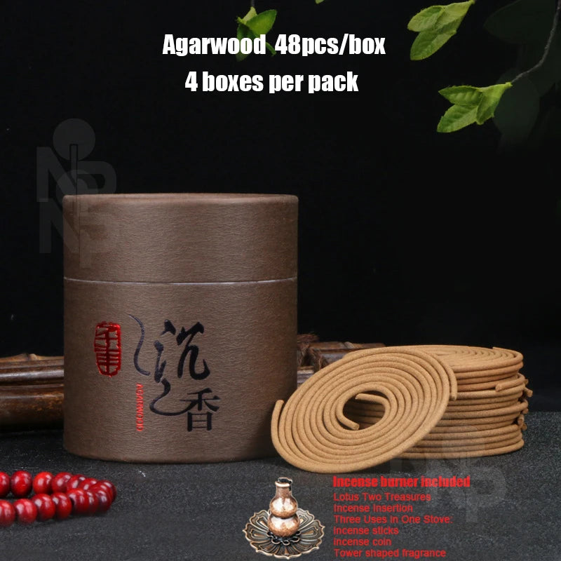 4packs 192pcs Natural Incense Coil, Sandalwood Agarwood Mugwort Fragrance, Incense Holder, Promotes Sleep Pure Air, Bathroom Sto