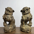 Hand-Carved Agarwood Foo Dog Lion Pair 5.3H Feng Shui Statue