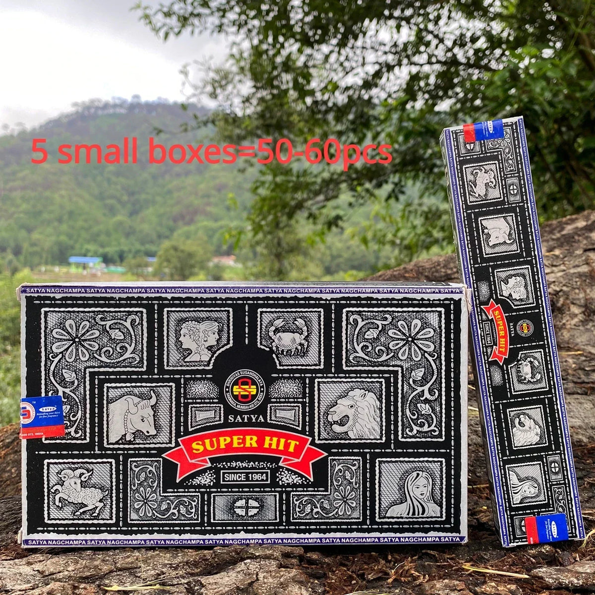 5BOX NAG Champa Indian Incense Collection Satya Handmade Sticks with Six Flavors Refreshing Medicinal Aromas for Home Meditation