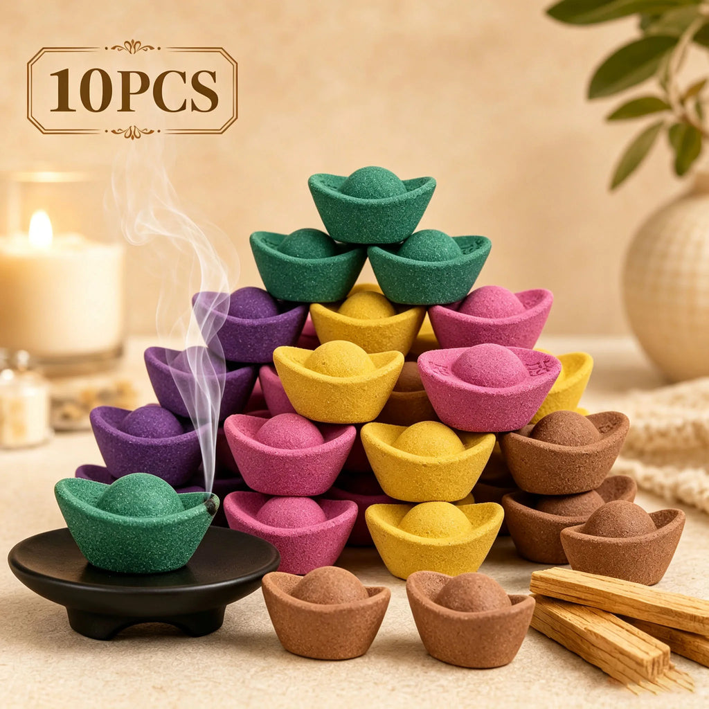 (10 Pieces/20 Pieces Available in Two Different Sizes) Golden Ingot-Shaped Sacred Wood Incense Sticks with Sandalwood, Lemongrass, Rose, and Lavender Scents, Handmade, Long-Lasting Fragrance, Golden Ingot Style, Symbol