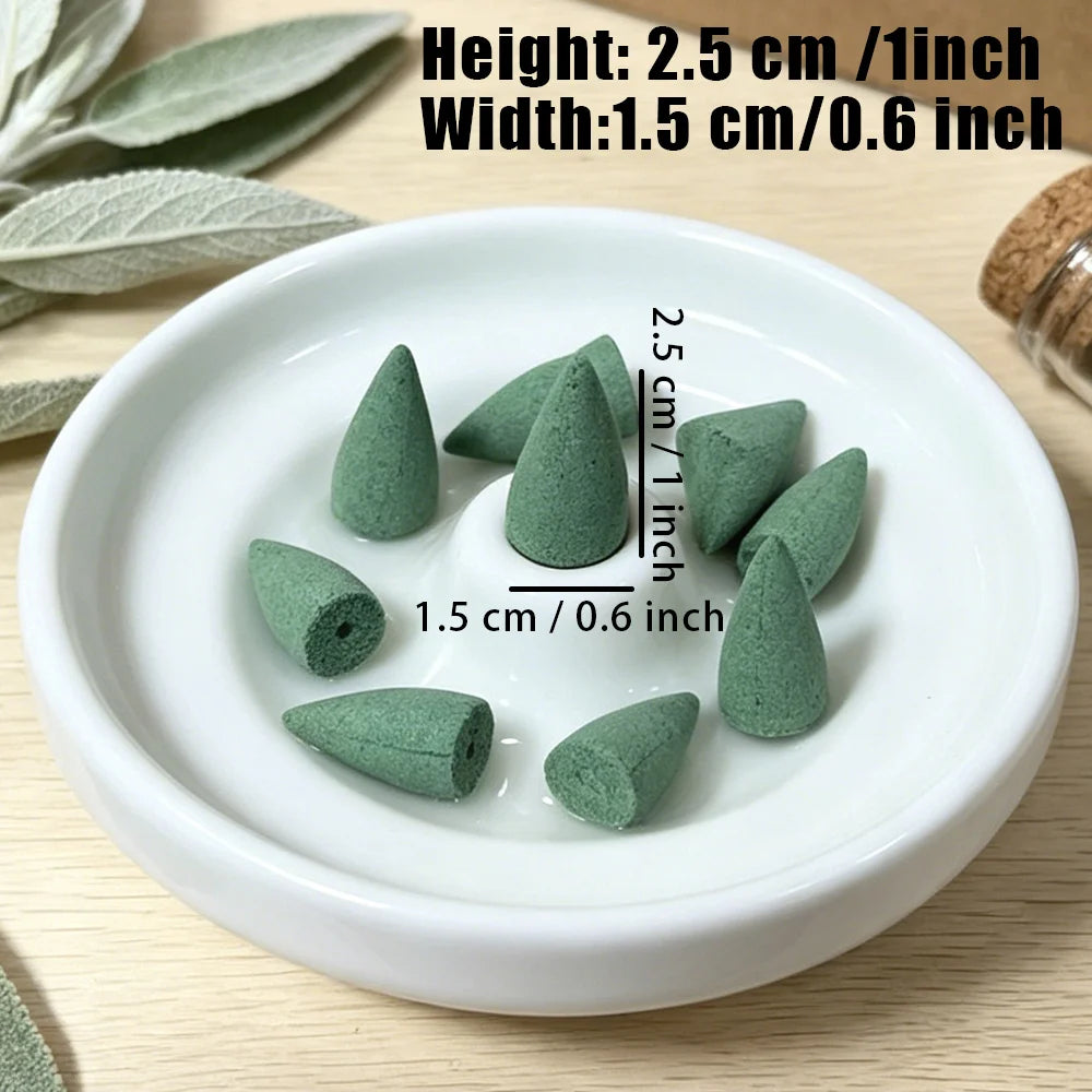 White Sage Scented Backflow Incense Cones, Natural Aromatic Fragrance, White Sage Incense Powder, Soaked in Essential Oils, with a Rich, Long-Lasting Scent, Perfect for Yoga, Meditation, Reading, Hosting Guests, and as a Room Decoration Gift.