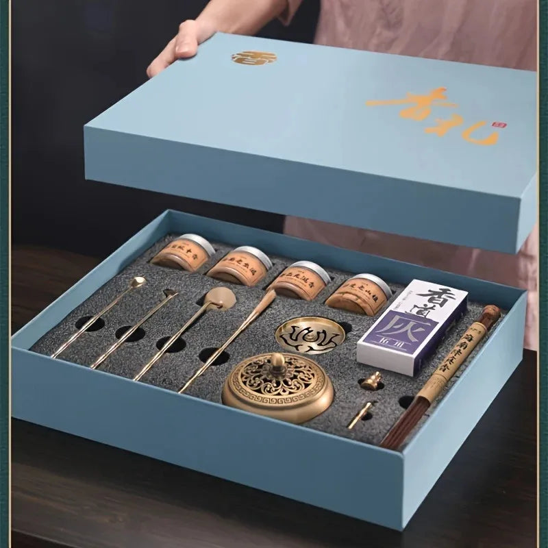 13 Pcs Incense Gift Set, Copper Burner, Aromatherapy Diffuser, Meditation Yoga Relaxation, Home Decor Spiritual Gift Set
