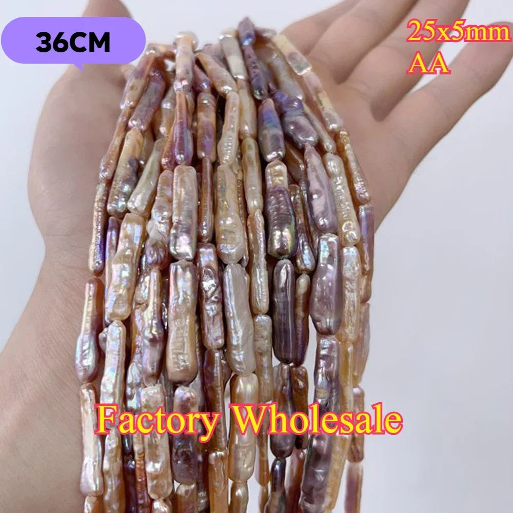 25x5mmAA Exquisite Baroque Strip Bead Factory Wholesale Natural Freshwater Purple Pearl Jewelry Make DIY Necklace Bracelet Women