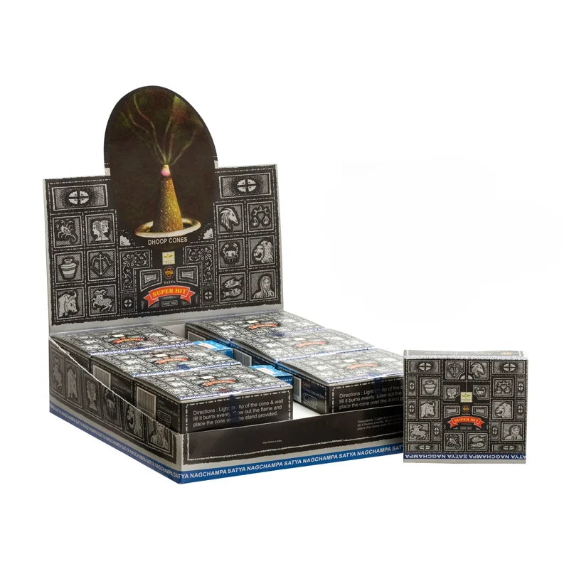 Nag Champa Dhoop SATYA Incense Cones Indian for Aromatic Smoke Fountain Haze Falls Clean Air Fragrance 12PCS
