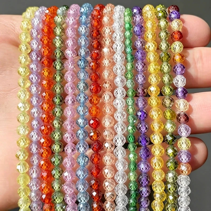 2 3 4mm Faceted Zircon Cubic Natural Stone Round Loose Beads For Making Women DIY Bracelet Necklace Jewelry Accessories Supplies