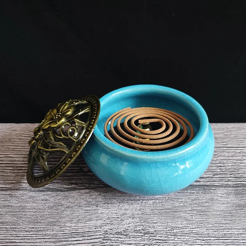 4 hours 48 singal rings Natural Sandalwood incense coils with incense with mini metal incense holder home Fragrance Indoors