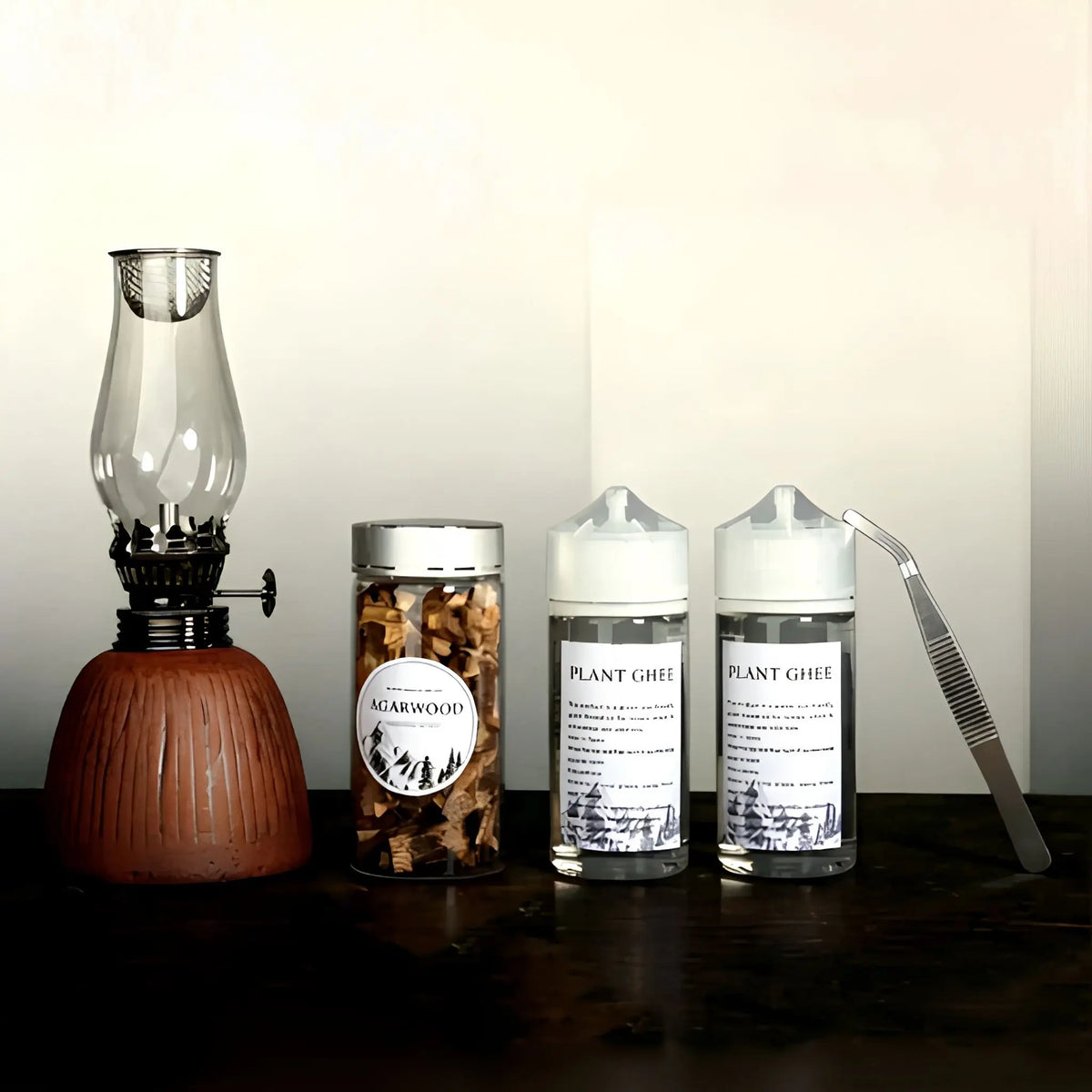 Agarwood Oil Lamp Incense Burner Gift Set, Butter Lamp Aroma Diffuser Censer, Indoor Home Fragrance Ornament,