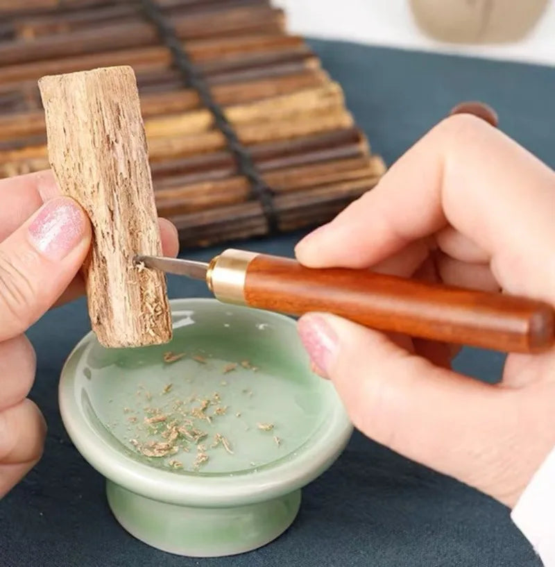 Agarwood Hook Knife Solid Wood Handle Fine Steel Knife Head Hook Wire Scraper Powder Cutting and Digging Spice Incense Tool