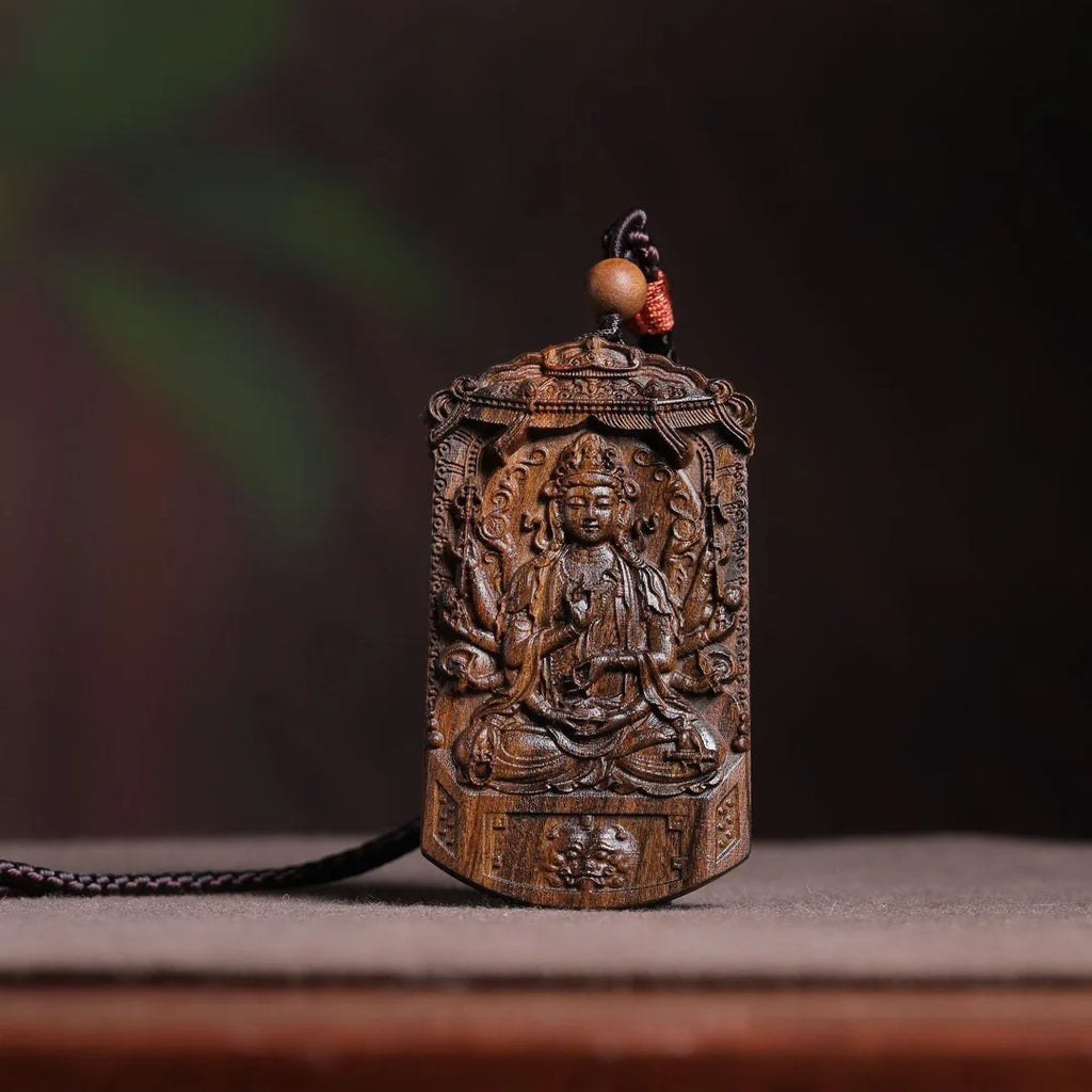 Wooden Zodiac Buddha Pendant Vintage Style