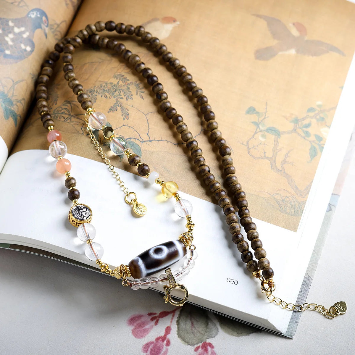 First Grade Butter Agarwood Pendant Rope with Natural White Crystal South Red Agate Dzi Bead Universal Hanging Cord Gifts