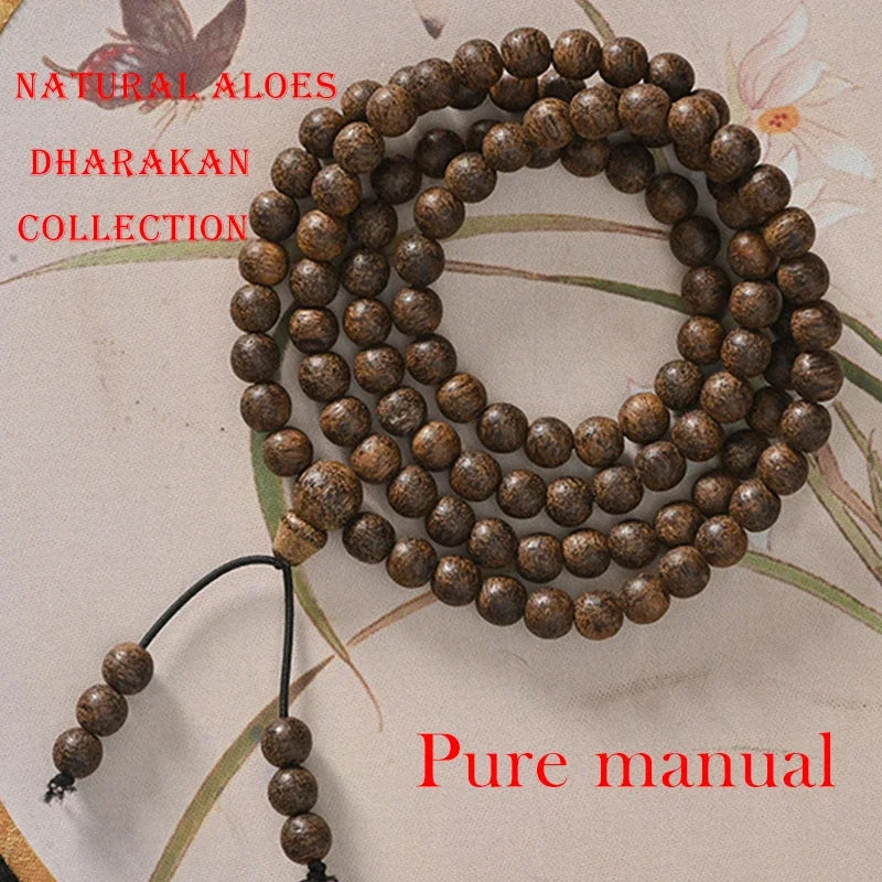 7mm 108 Agarwood Bracelet Natural Wood Moon Beads