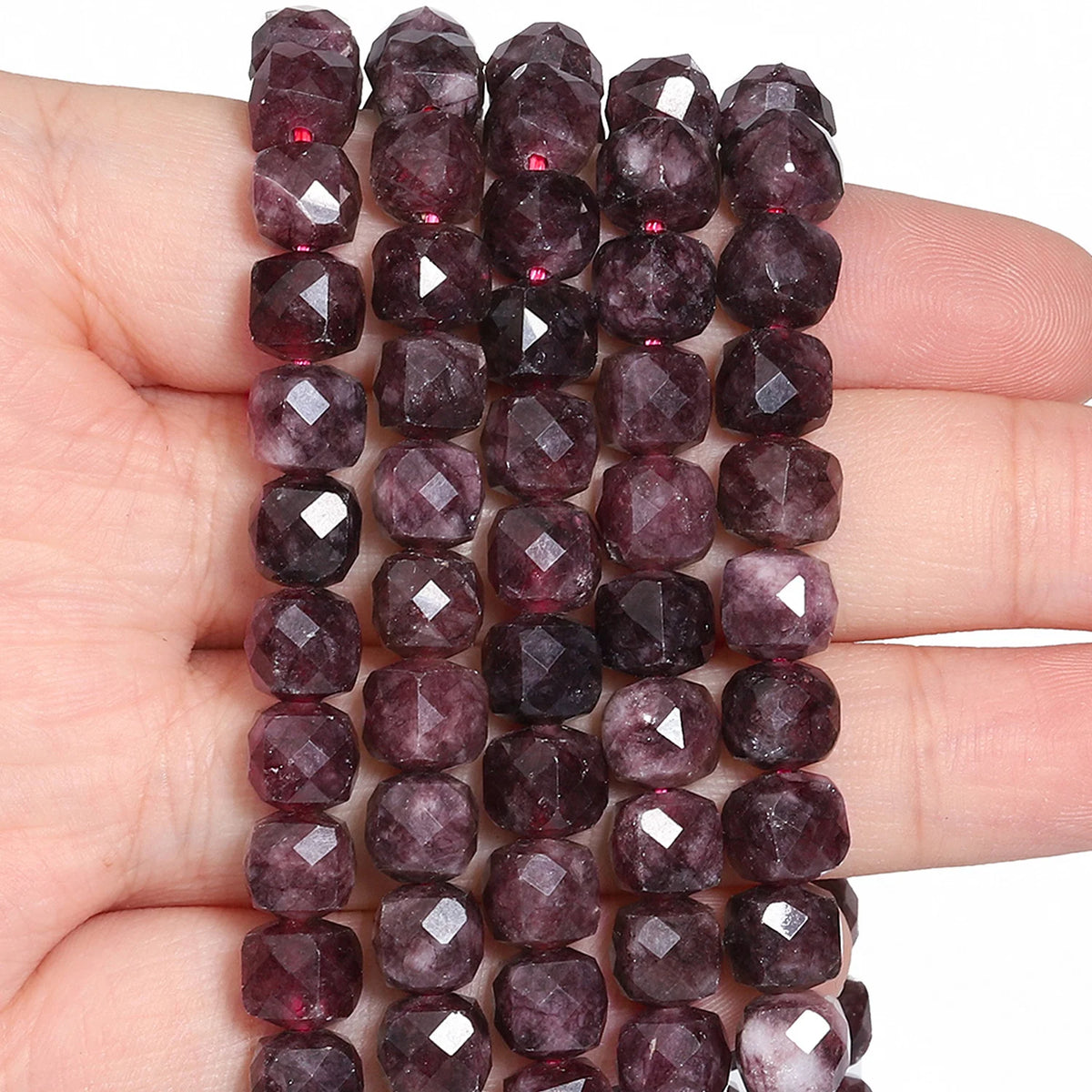 Natural Amethyst Beads 7-8mm Faceted Square Cube Loose Beads