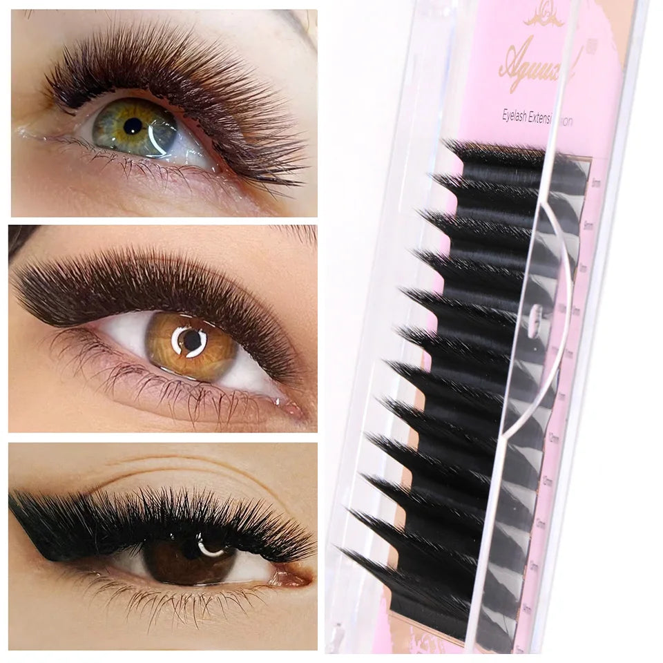 AGUUD New Brown 3D/4D/5D W Lashes Bloom Automatic Flowering Soft Premade Fans Soft Individual Eyelash Spike 3D Clover Fairy Lash