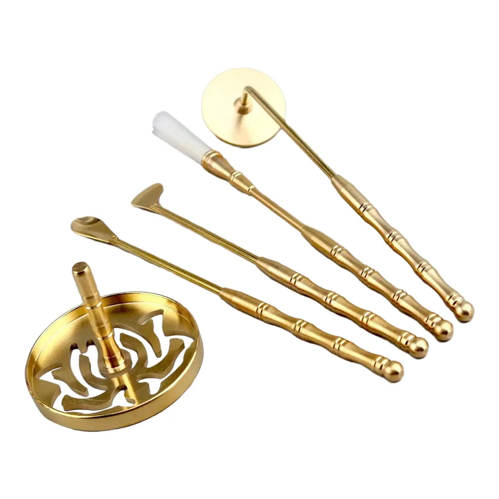 5Pcs Brass Incense Making Set DIY Fragrance Incense Ash Press Chinese Incense Ceremony Set for Yoga Meditation Holidays