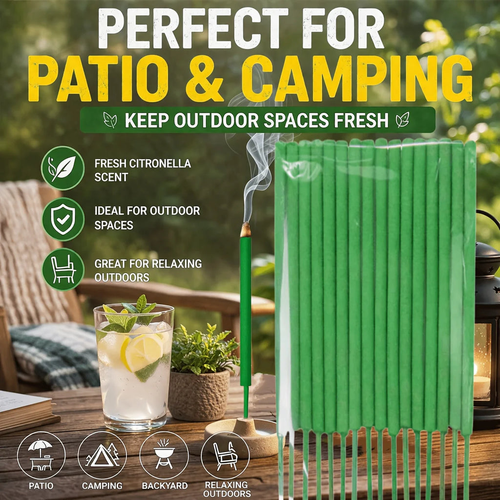 Thick Citronella Incense Sticks Burn 1-2.5 Hours Affected By Wind With Lemongrass Mint Rosemary Scent For Yard Garden Camping