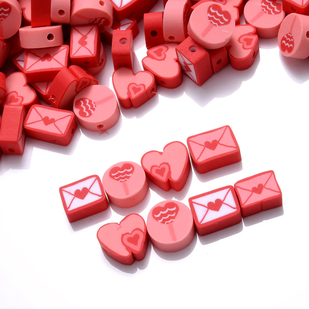 30/50/100pcs Red Envelope Love Spacer Clay Beads Sweet Heart Polymer Clay Beads For Jewelry Making DIY Craft Ornament Supplies