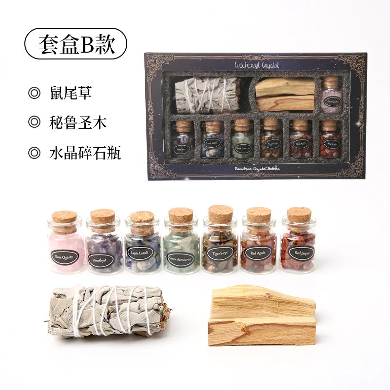 White Sage Palo Santo Smudge Kit Raw Crystal Stone Crystal Bottle Space Cleansing Aroma Gift Set Natural Home Spiritual In