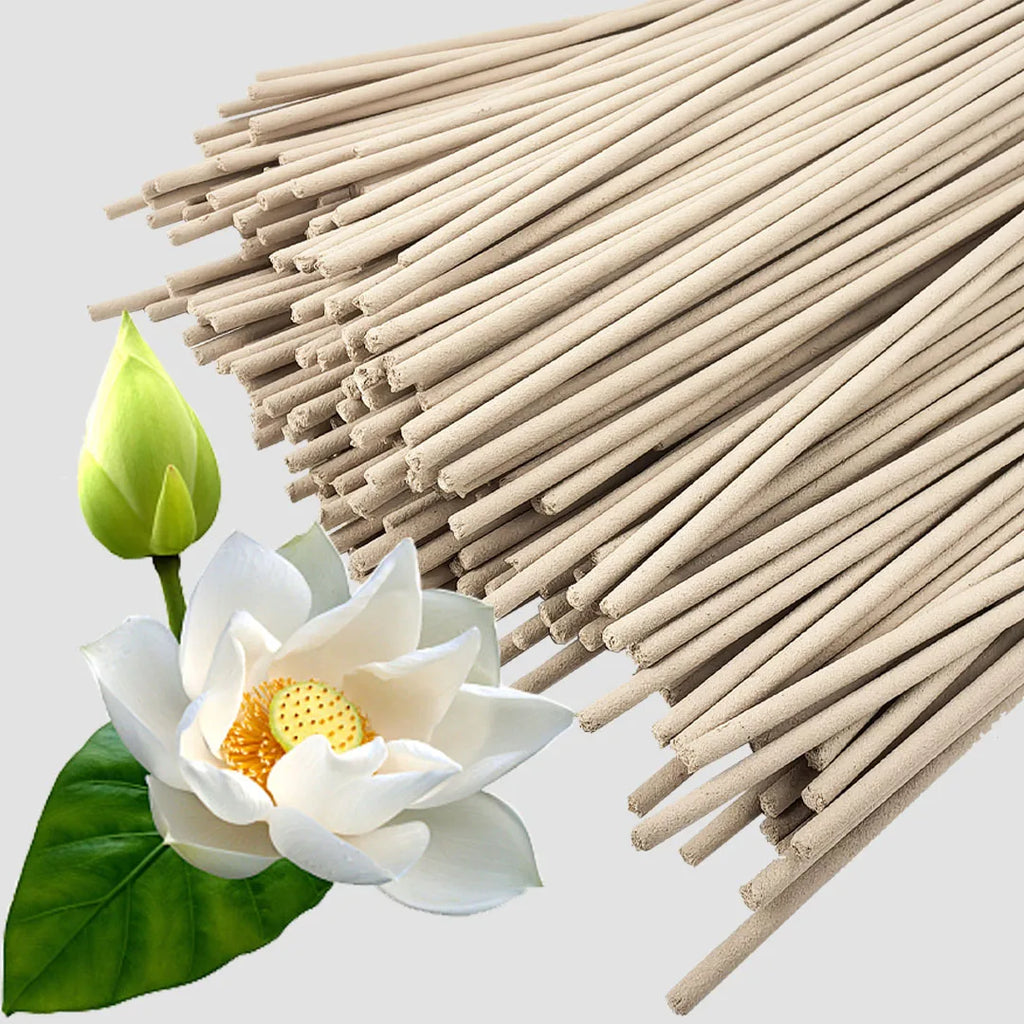 High-Quality Off-White 8.7-Inch White Lotus Incense Sticks, Made from Natural Materials, with a Lotus Scent. White Lotus Symbolizes Holiness, Divinity, and Cleanliness Essential Bamboo Stick Incense for Home