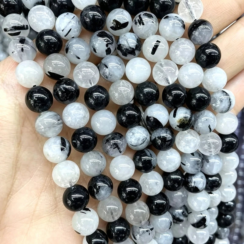 Natural Black Rutilated Quartz Crystals Round Loose Beads Handmade DIY Bracelet For Jewelry Making beads For Needlework