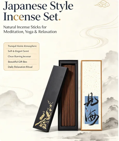 50gJapanese Style Natural Incense Sticks Set for Meditation Yoga Relaxation – Elegant Gift  with Tranquil Scent & Clean Burning