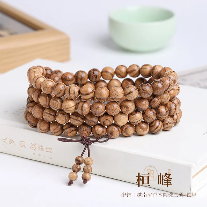 Sandalwood Old Agarwood 108-Bead Buddhist Bracelet, Cultural Play Bracelet, Men's and Women's Necklace, for Handling