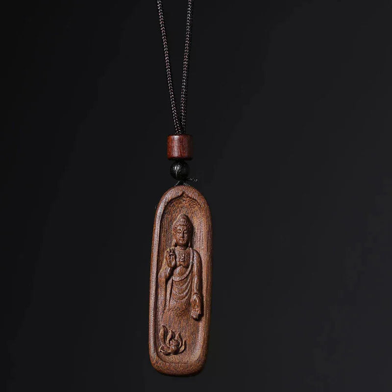 1PCS Agarwood Carved Flower Buddha Statues Pendant Handle Piece Double-sided Carved Lucky Nafu Ping An Brand Wen Play Wood