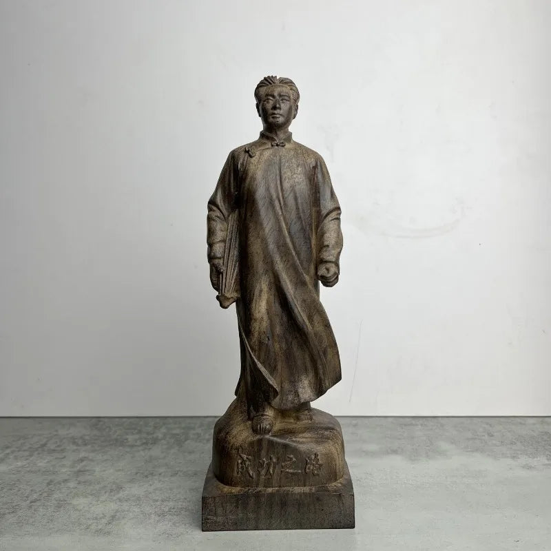 Hand-Carved Agarwood  Statue - 11.2x3.5x2.8" Chinese Leader Sculpture, Red Culture Collectible, Home Decor