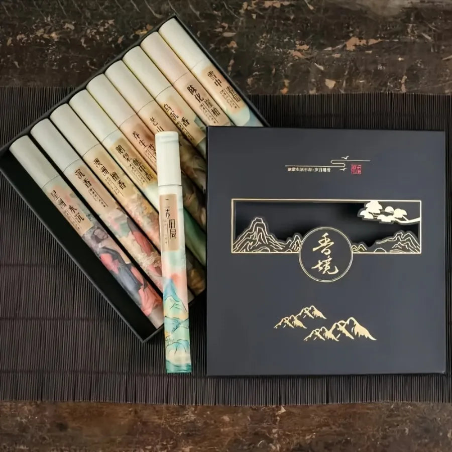 400 Pieces of Ten Tube Five Classics Incense Gift Box with Ink Painting Style, Sandalwood, Agarwood, Etc. Suitable for Home Gift