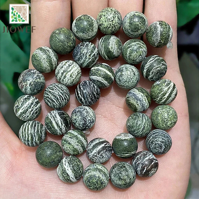 Natural Stone Matte Green Zebra Jaspers Loose Beads for Diy Handmade Bracelet Earrings Jewelry Making 15" Inch 4 6 8 10 12MM