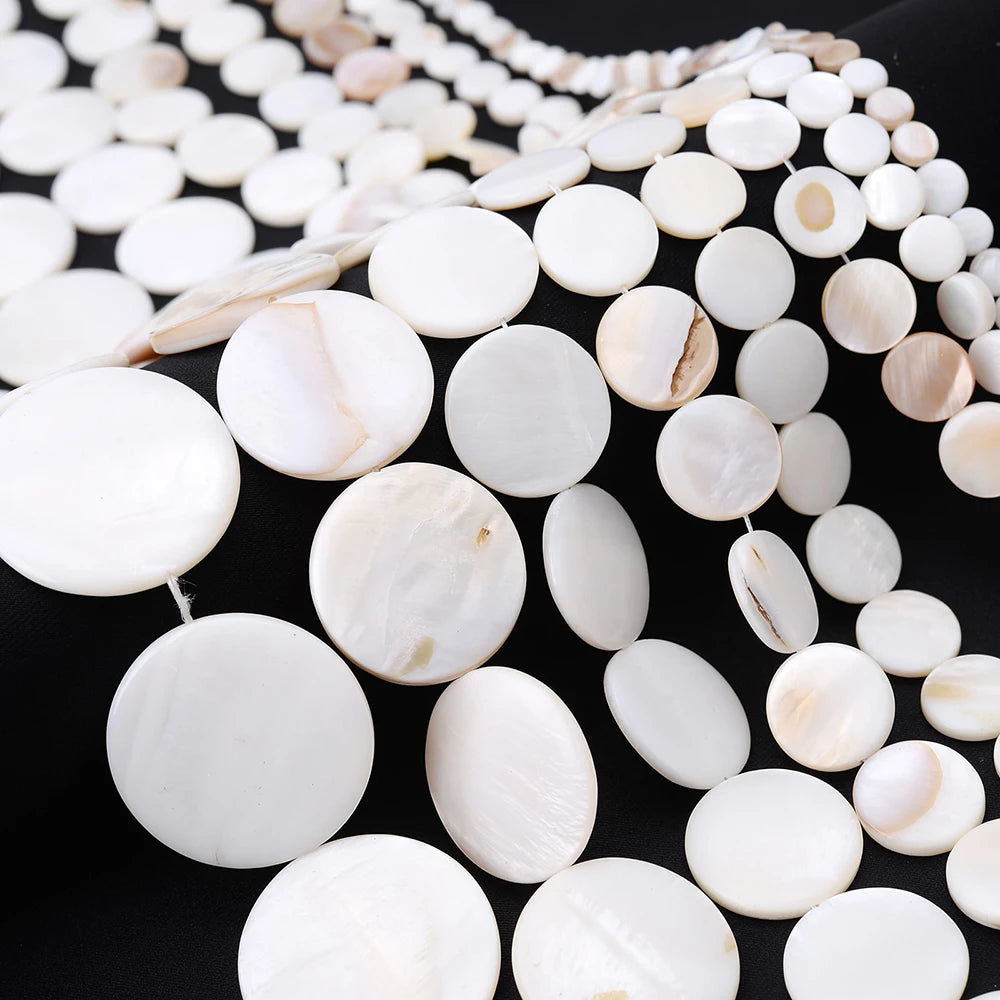Natural White Shells Freshwater Bead Mother Of Pearl Round Flat Shell Loose Bead For Jewelry Making DIY Bracelet Necklace 6-30mm