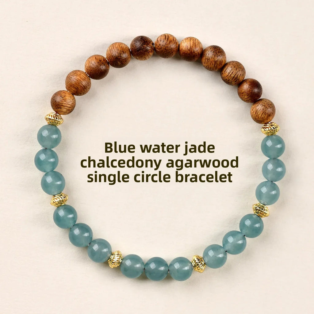 Blue Water Jade Agarwood Buddhist Bracelet for Women