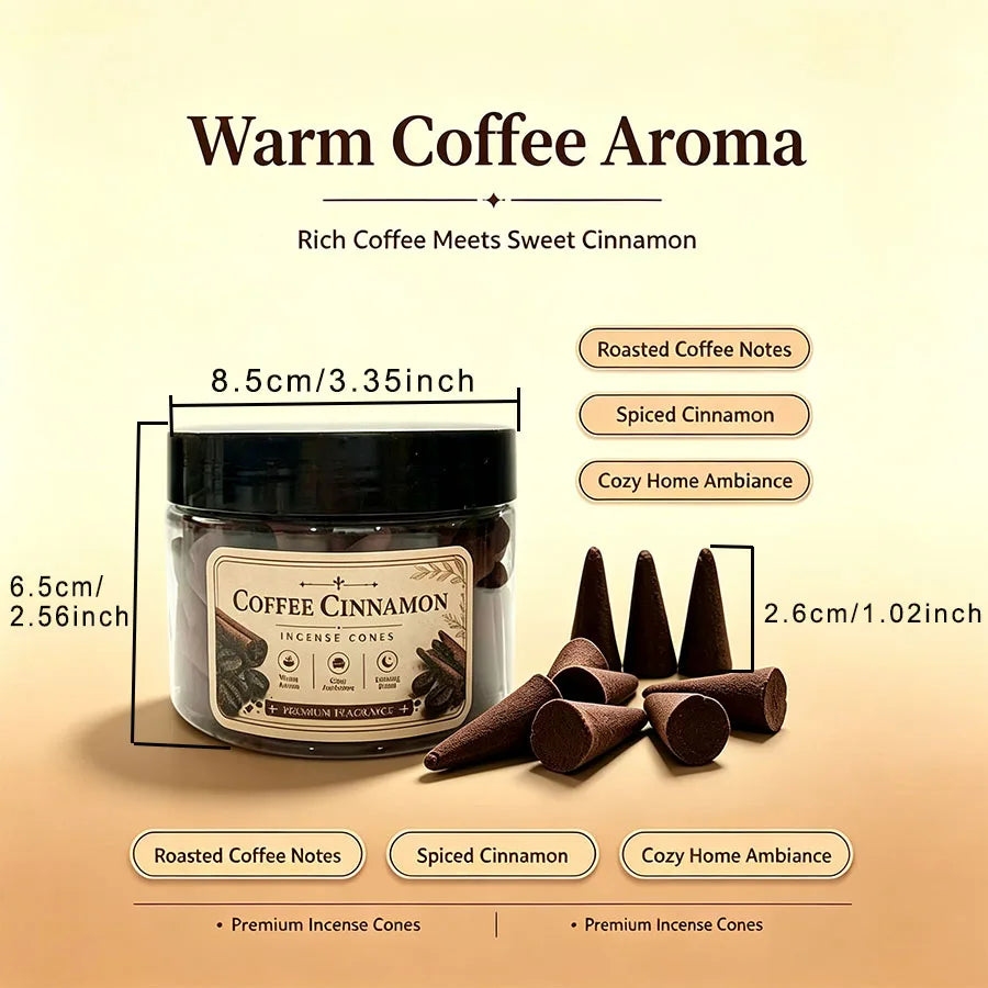 Premium Warm Coffee Incense Cones, Natural and Handmade, with a Coffee-Scented Milky Aroma, Gentle and Sweet Fragrance, for Relaxation and Sleep, Cozy Home Fragrance, Yoga and Meditation, for Indoor and Outdoor Use, Gift