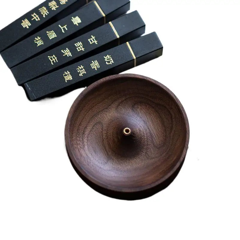 【F】North American Black Walnut Solid Wood Incense Stick Tea Ceremony Round Incense Burner Agarwood Tray Holder Home Decor