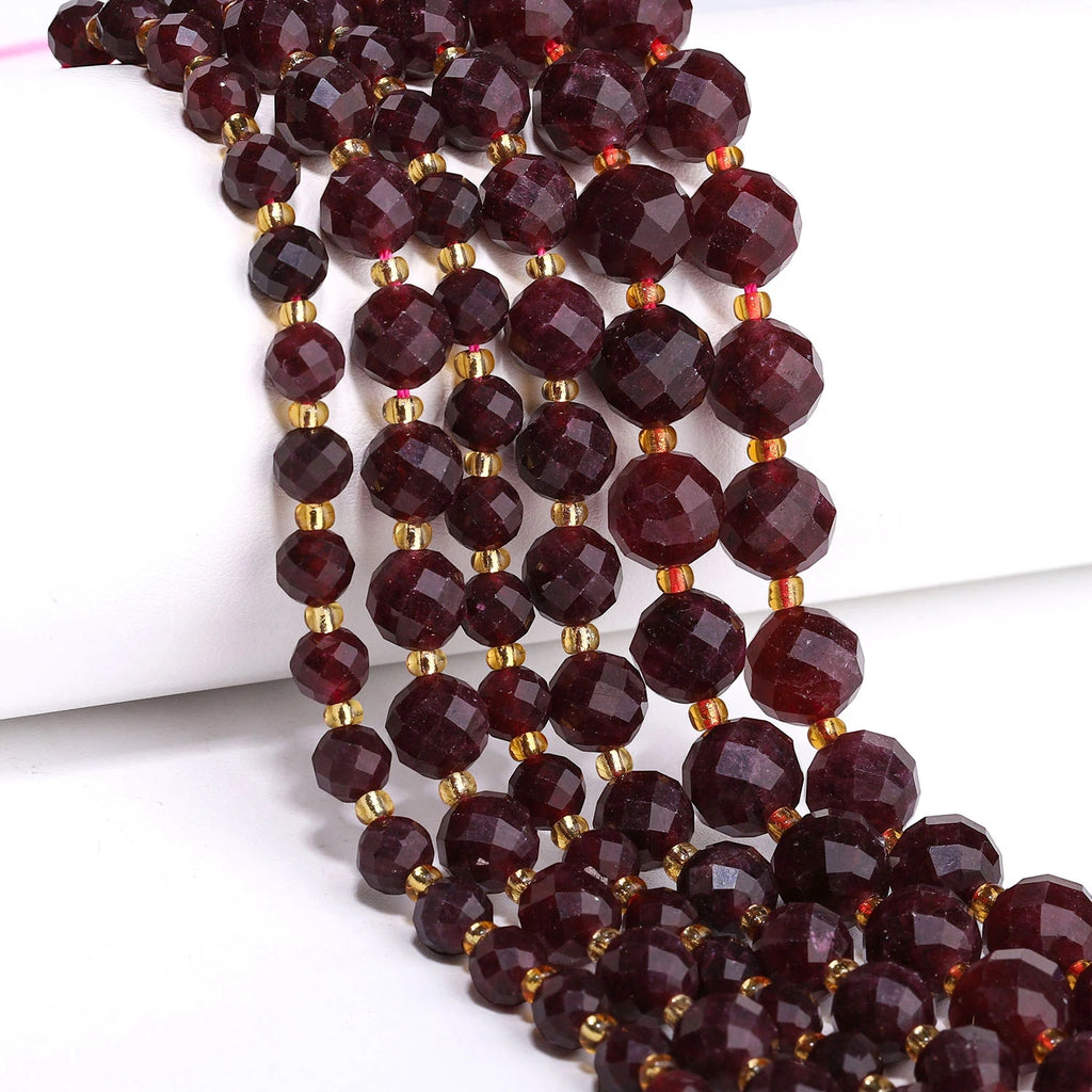 6 8 10mm Faceted Round Beads Natural Garnet Stone Beads for Jewelry Making Diy Bracelet Necklace Accessories 7.5inch