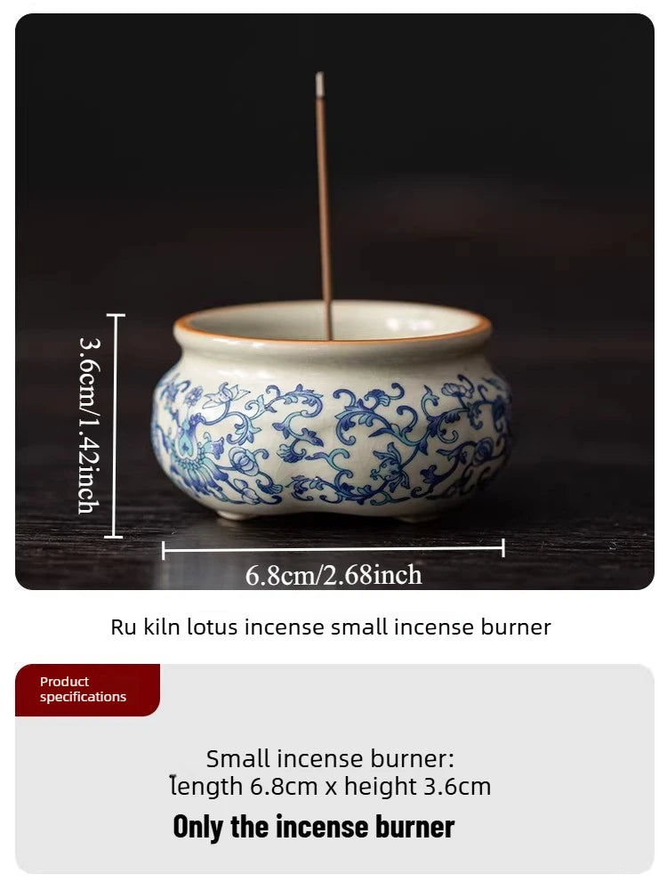 Chinese Style Ru Ware Lotus Incense Holder Desktop Sandalwood Censer Home Indoor Aromatherapy Ornament for Meditation