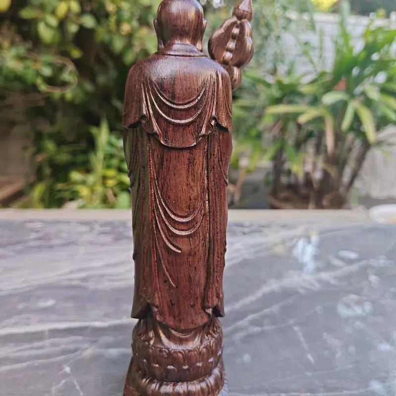 Hand-Carved Premium Agarwood Ksitigarbha Bodhisattva Statue - Traditional Wood Buddha Figurine for Home Altar Temple Decor