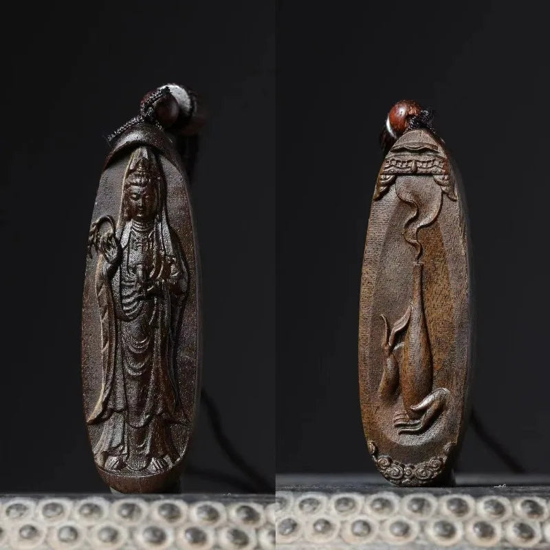 Guanyin Tathagata Agarwood Wood Carving Small Pendants Wooden Cultural Arts and Crafts Pendant Car Decorations