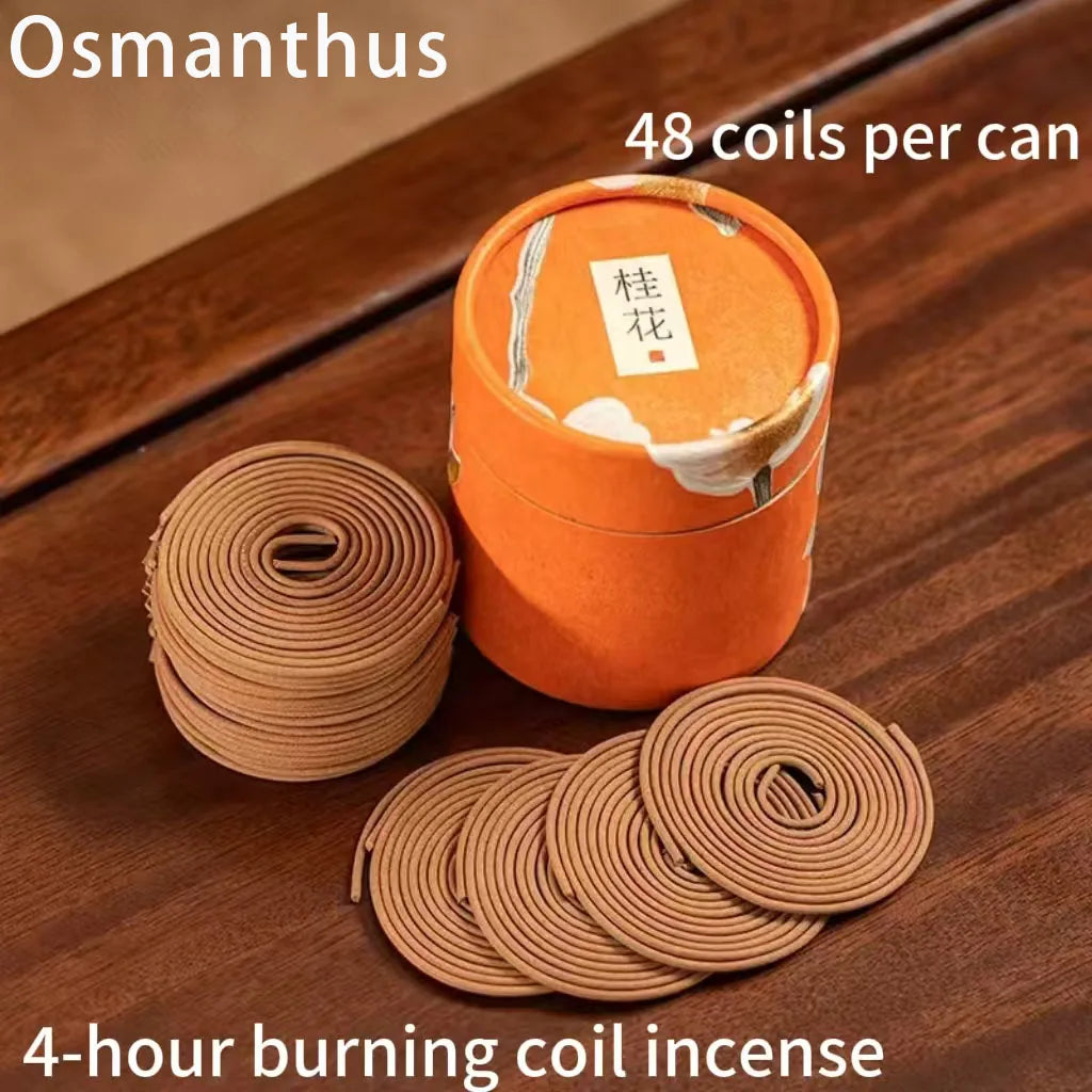 48Pcs Incense Coils with Rose, Osmanthus, Mugwort, Sandalwood, and Agarwood Scents, 4-Hour Burning Time, Indoor Floral Fragrance, Air Purification, Long-Lasting Fragrance
