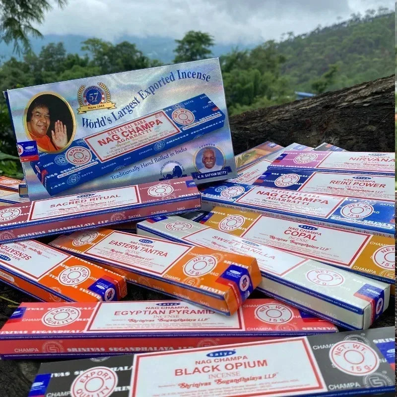 Batch Incense Satya 2/5 Packs Nag Champa PALO SANTO SANDALWOOD Super Hit Natural Karma Best Selling Original 100% Incense Sticks