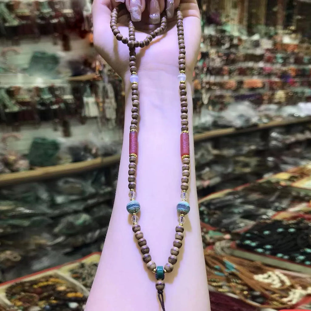 First Grade Butter Agarwood Pendant Rope with Natural White Crystal South Red Agate Dzi Bead Universal Hanging Cord Gifts