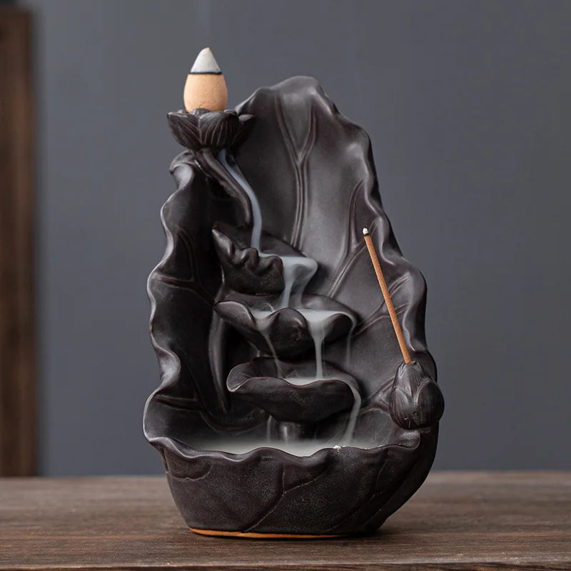 Lotus Lotus Lotus waterfall back incense Furnace handicaft mass Furnace Furnace Yoga ornaments House candles stove incense seat psychotherapy incense table leg suitable for gifts